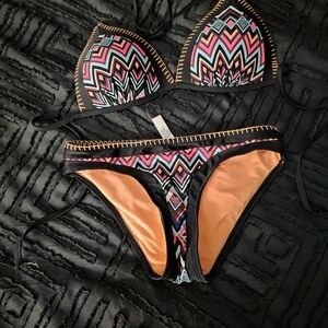 Geometric Black and Orange Bikini